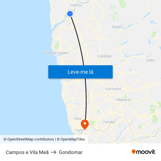 Campos e Vila Meã to Gondomar map
