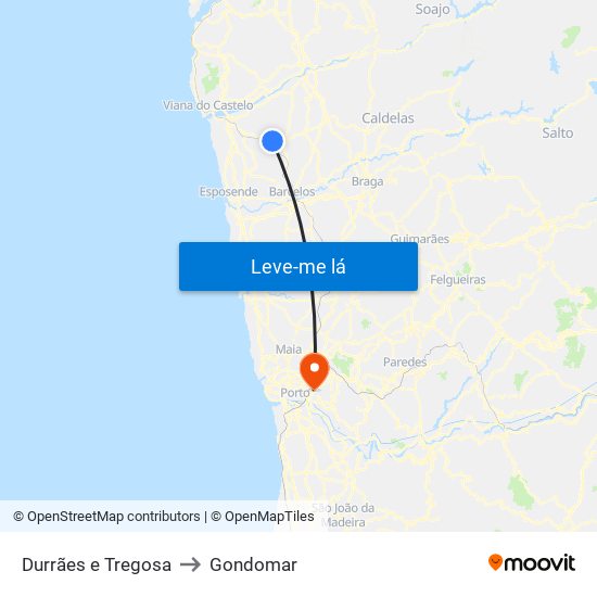 Durrães e Tregosa to Gondomar map
