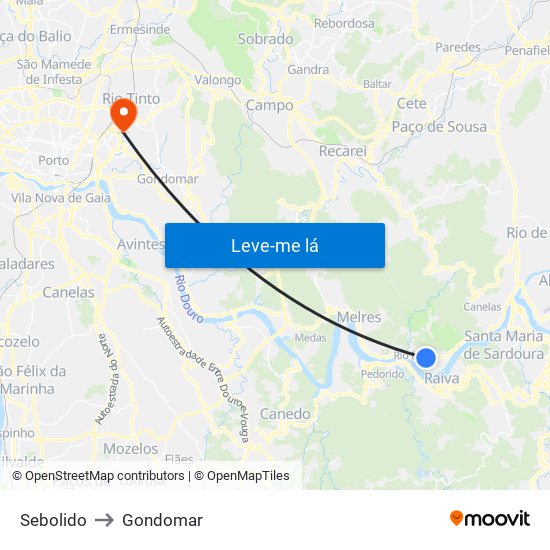 Sebolido to Gondomar map