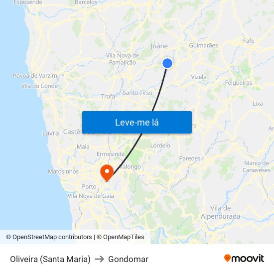 Oliveira (Santa Maria) to Gondomar map