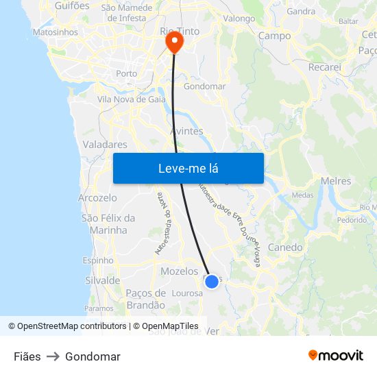 Fiães to Gondomar map