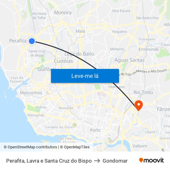 Perafita, Lavra e Santa Cruz do Bispo to Gondomar map