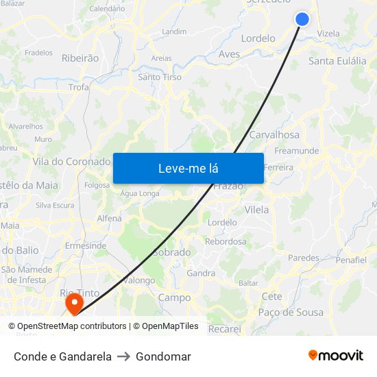 Conde e Gandarela to Gondomar map