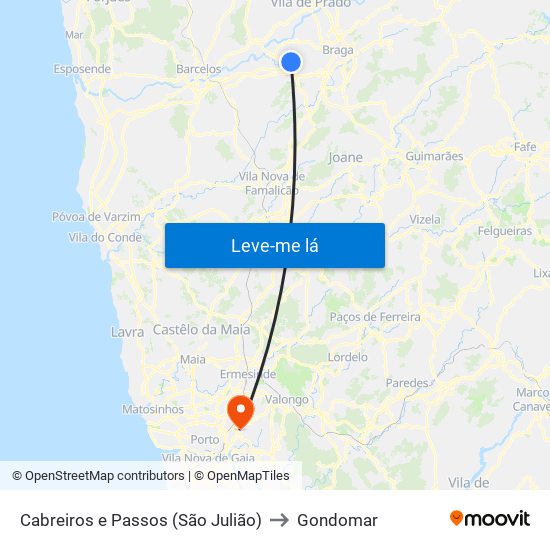 Cabreiros e Passos (São Julião) to Gondomar map