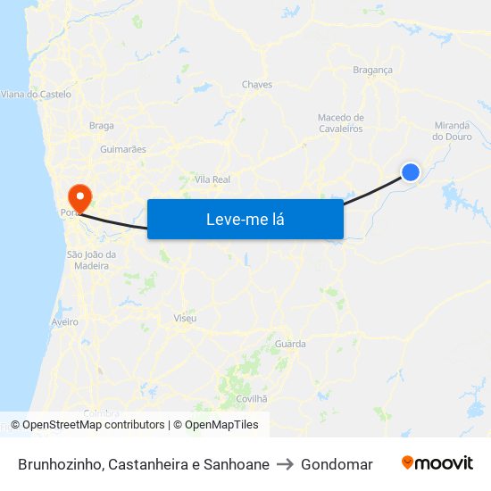 Brunhozinho, Castanheira e Sanhoane to Gondomar map