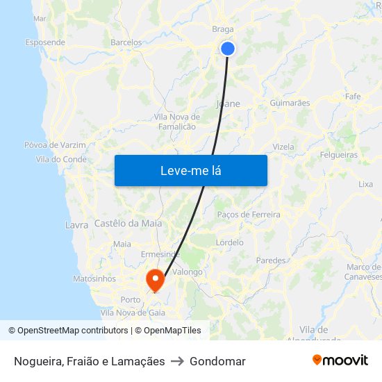 Nogueira, Fraião e Lamaçães to Gondomar map