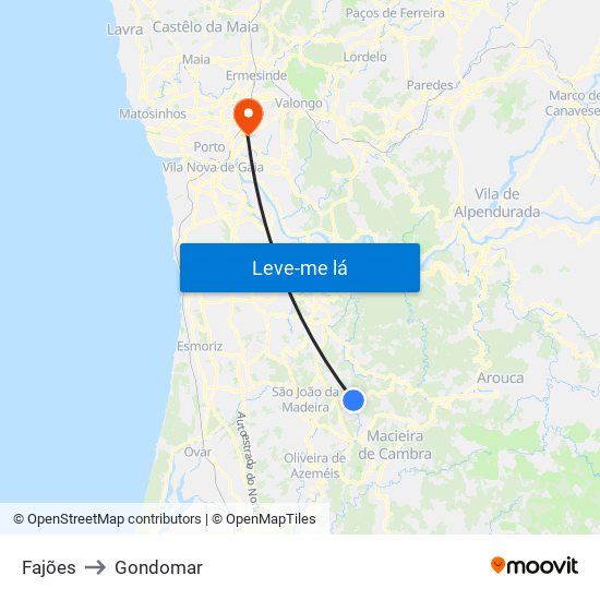 Fajões to Gondomar map
