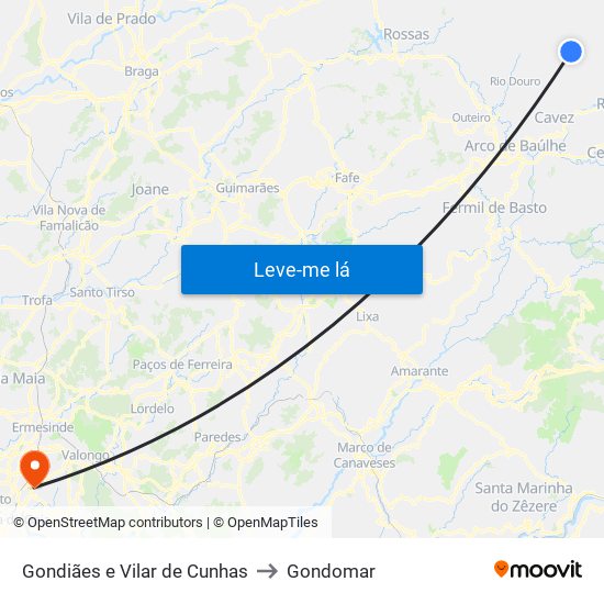 Gondiães e Vilar de Cunhas to Gondomar map