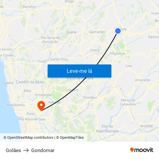 Golães to Gondomar map