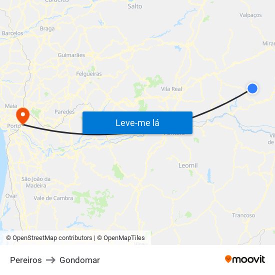 Pereiros to Gondomar map