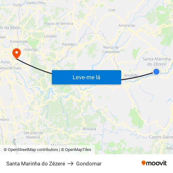 Santa Marinha do Zêzere to Gondomar map