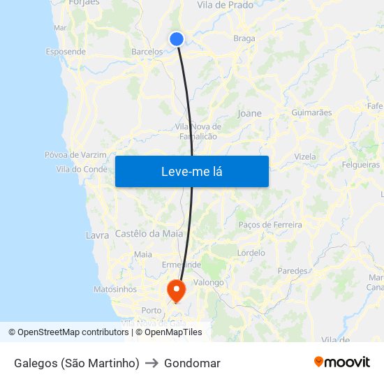 Galegos (São Martinho) to Gondomar map
