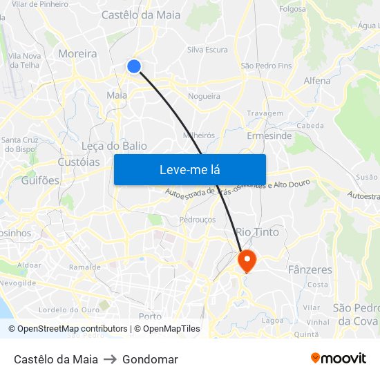 Castêlo da Maia to Gondomar map