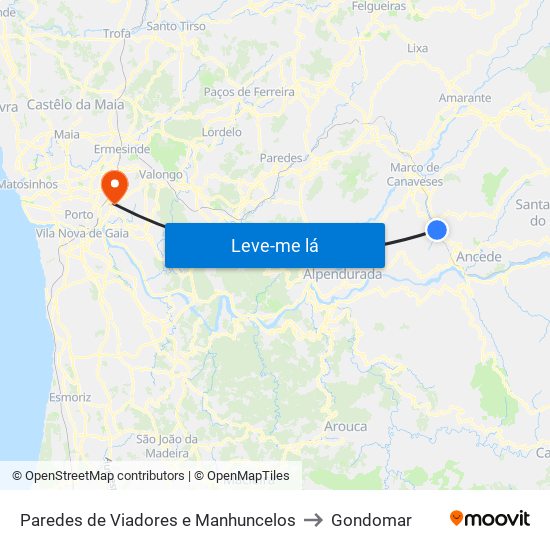 Paredes de Viadores e Manhuncelos to Gondomar map