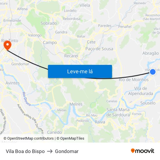 Vila Boa do Bispo to Gondomar map