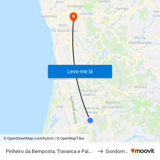 Pinheiro da Bemposta, Travanca e Palmaz to Gondomar map