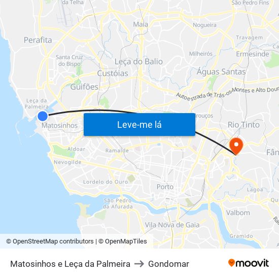 Matosinhos e Leça da Palmeira to Gondomar map