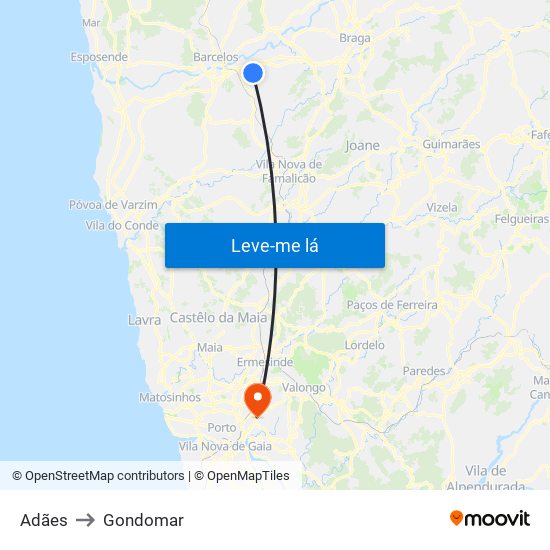 Adães to Gondomar map