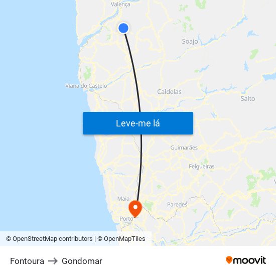 Fontoura to Gondomar map