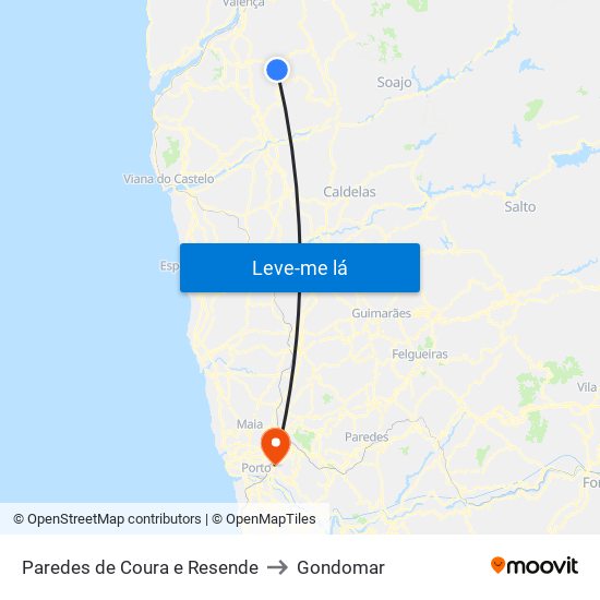 Paredes de Coura e Resende to Gondomar map