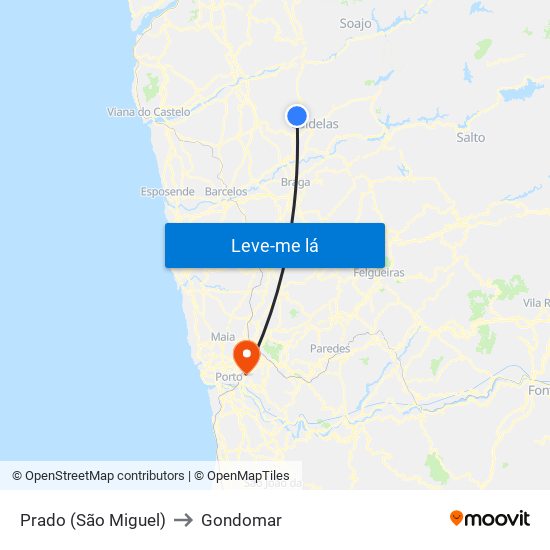 Prado (São Miguel) to Gondomar map