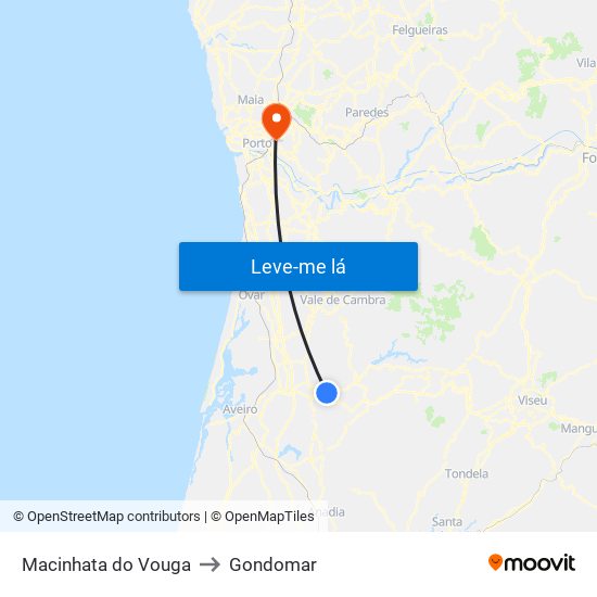 Macinhata do Vouga to Gondomar map