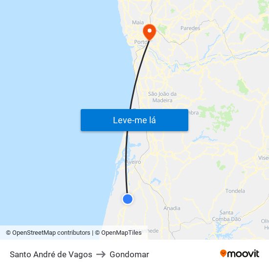 Santo André de Vagos to Gondomar map