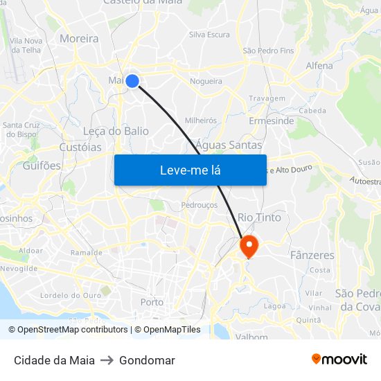 Cidade da Maia to Gondomar map