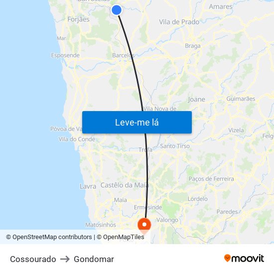 Cossourado to Gondomar map