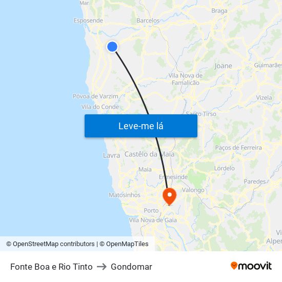 Fonte Boa e Rio Tinto to Gondomar map