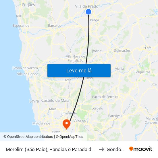 Merelim (São Paio), Panoias e Parada de Tibães to Gondomar map