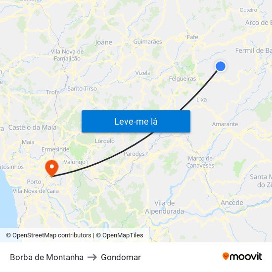 Borba de Montanha to Gondomar map