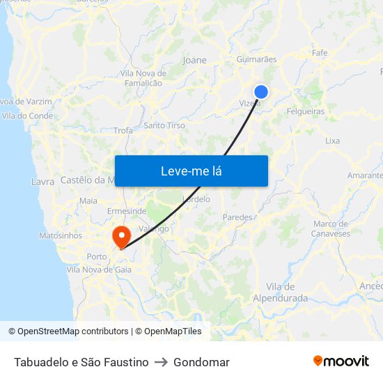 Tabuadelo e São Faustino to Gondomar map