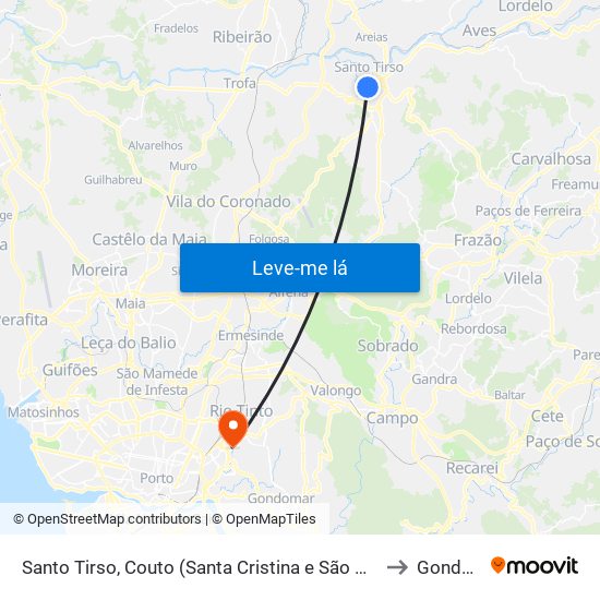 Santo Tirso, Couto (Santa Cristina e São Miguel) e Burgães to Gondomar map