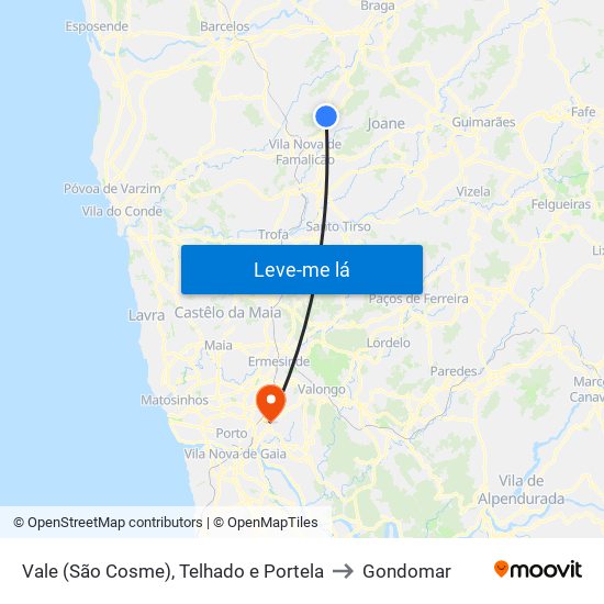 Vale (São Cosme), Telhado e Portela to Gondomar map