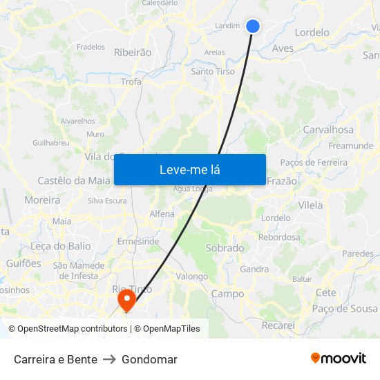 Carreira e Bente to Gondomar map