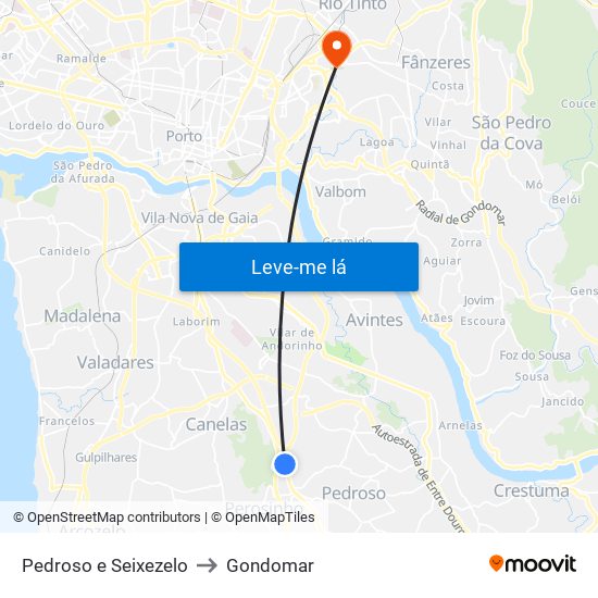 Pedroso e Seixezelo to Gondomar map
