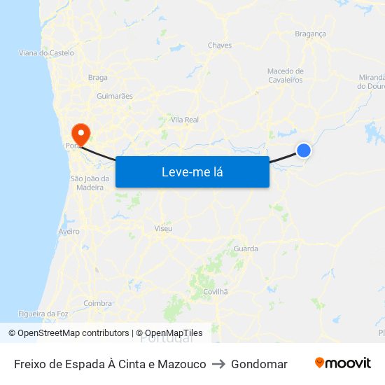 Freixo de Espada À Cinta e Mazouco to Gondomar map