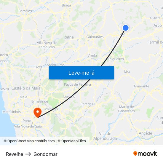 Revelhe to Gondomar map