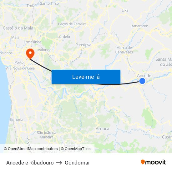 Ancede e Ribadouro to Gondomar map