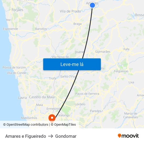 Amares e Figueiredo to Gondomar map