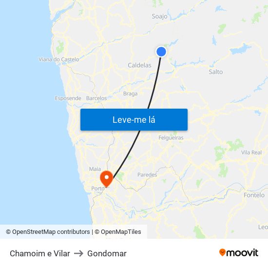 Chamoim e Vilar to Gondomar map