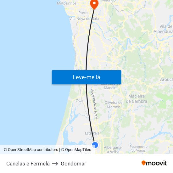 Canelas e Fermelã to Gondomar map
