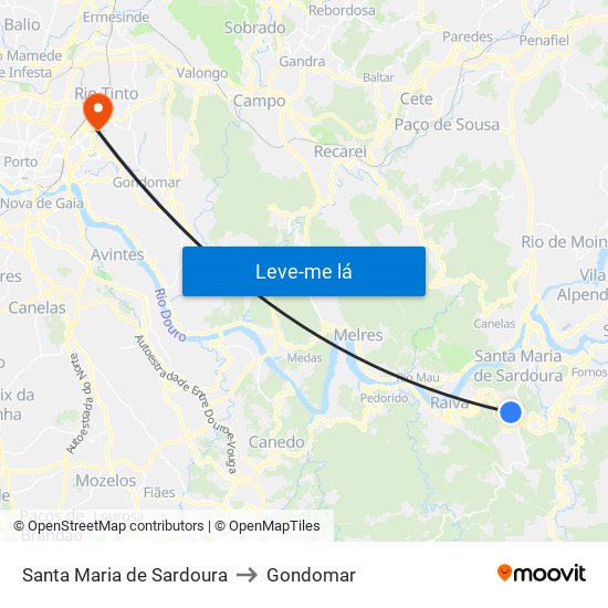 Santa Maria de Sardoura to Gondomar map
