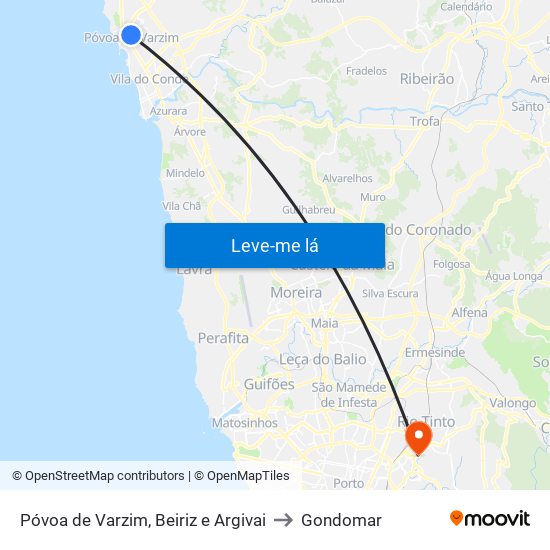 Póvoa de Varzim, Beiriz e Argivai to Gondomar map