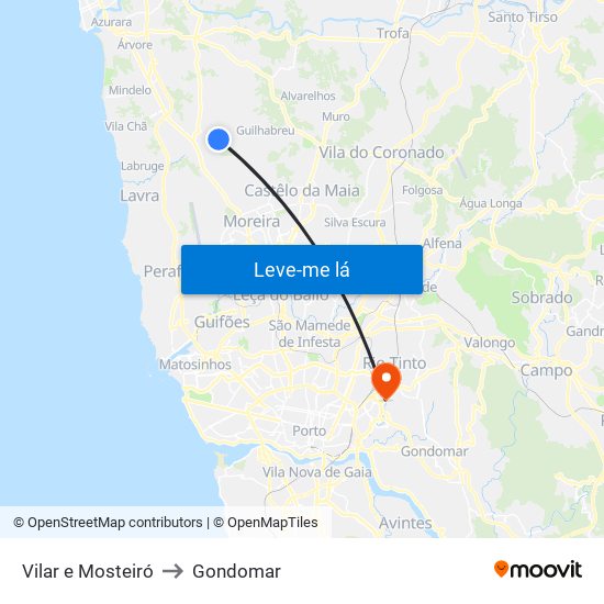 Vilar e Mosteiró to Gondomar map