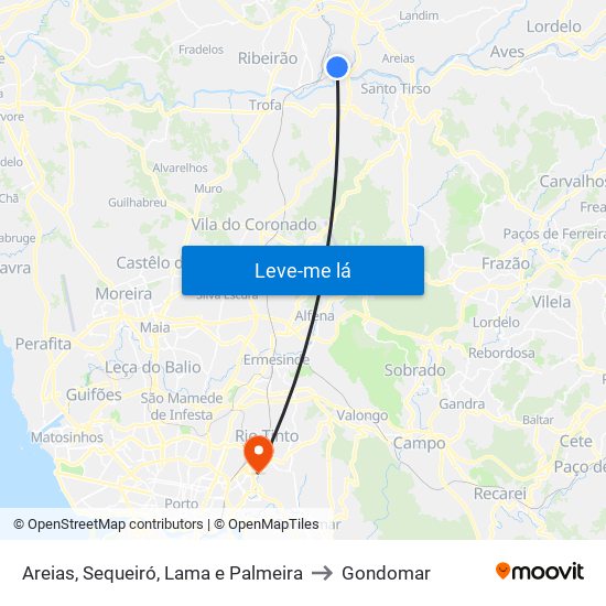 Areias, Sequeiró, Lama e Palmeira to Gondomar map