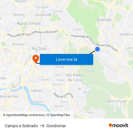 Campo e Sobrado to Gondomar map