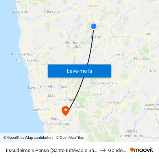 Escudeiros e Penso (Santo Estêvão e São Vicente) to Gondomar map