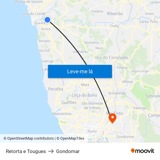 Retorta e Tougues to Gondomar map